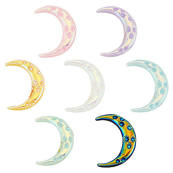 70Pcs 7 Colors Opaque Resin Cabochons, AB Color Plated, Crescent Moon, Mixed Color, 33x25x4mm, 10pcs/color