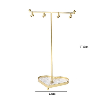 Iron Necklace Display Stands, Necklace Storage, Heart, Golden, 12x27.5cm