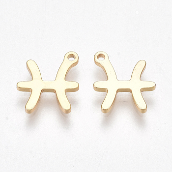Ion Plating(IP) 304 Stainless Steel Charms, Constellation, Golden, Pisces, 9.5x8.5x1mm, Hole: 0.8mm
