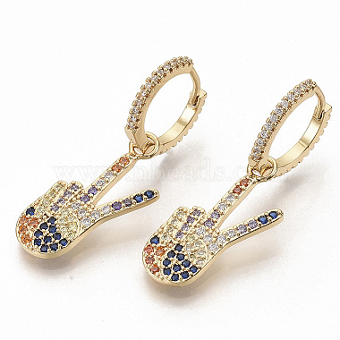 Brass Micro Pave Colorful Cubic Zirconia Dangle Hoop Earrings(EJEW-S208-067)-2