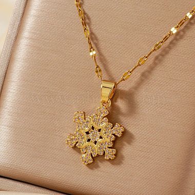 Christmas Snowflake Brass Cubic Zirconia Pendant Necklaces(BF5591-1)-2