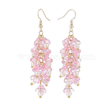 5 Pairs 5 Color Trumpet Flower Glass & Imitation Pearl Beaded Dangle Earrings(EJEW-JE05100)-4