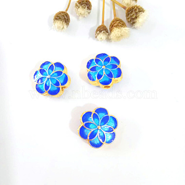 Golden Blue Flower Brass+Enamel Beads
