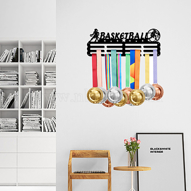 Estante de pared para exhibición con soporte para colgar medallas de hierro con tema deportivo(ODIS-WH0021-550)-6