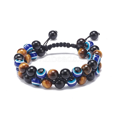 4Pcs 4 Style Natural Eyeless Obsidian & Mixed Gemstone & Resin Evil Eye Braided Bead Bracelets Set(BJEW-JB08840)-2
