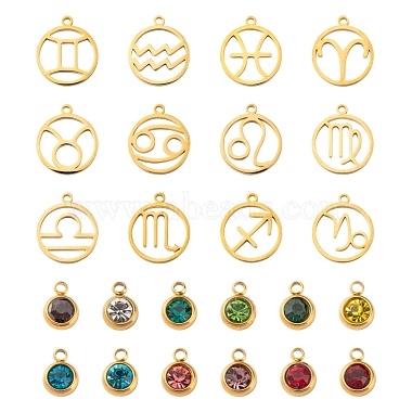 Golden Mixed Shapes Stainless Steel+Rhinestone Charms