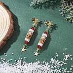 Christmas Theme Brass Clear Cubic Zirconia Dangle Stud Earrings, with Glass Seed Beads, Golden, Deer, 63~64x11mm(EJEW-MZ00552-02)