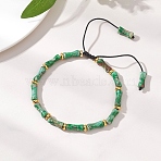 Natural Dyed Imperial Jasper & Brass Beads Braided Bead Bracelets, Braided Nylon Cord Bracelets for Women Men, Bamboo, Medium Sea Green, Inner Diameter: 2.22~3.17 inch(5.65~8.05cm)(BJEW-JB13418-02)