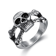 Titanium Steel Skull Finger Ring, Antique Silver, US Size 10(19.8mm)(PW-WG20883-07)
