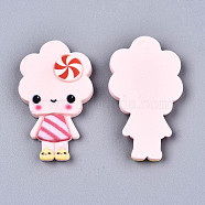 Resin Cabochons, Girl With Windmill on the Head, Misty Rose, 37x21x5mm(X-CRES-R195-13)