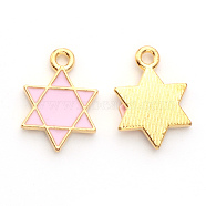 Alloy Enamel Pendants, for Jewish, Star of David, Light Gold, Pink, 16.5x12x2mm, Hole: 1.6mm(ENAM-S121-025B)