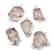 Raw Rough Natural Dyed Quartz Crystal Links Connector Charms, with Brass Findings, Nuggets, Silver Color Plated, White, 30.5~37.5x15~25x7.5~13mm, Hole: 2.5mm(G-K189-04S-06)