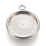 304 Stainless Steel Pendant Cabochon Settings, Lace Edge Bezel Cups, Flat Round, Stainless Steel Color, Tray: 12mm, 17x14.5x3mm, Hole: 1.8mm(STAS-K202-03E-P)