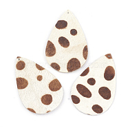 PU Leather Big Pendants, with Faux Horsehair Fabric, teardrop, Beige, 57x38x2mm, Hole: 1.5mm(X-FIND-T020-023)