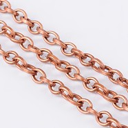 Iron Cable Chains, Unwelded, with Spool, Lead Free & Nickel Free, Red Copper, 5x4x1mm, about 164.04 Feet(50m)/roll(CH-S047-R-FF)