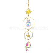 Quartz Crystal Big Pendant Decorations, Hanging Sun Catchers, Sun & Star, Clear AB, 380~400mm(HJEW-PW0001-008D)