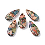 Dyed Synthetic Imperial Jasper Pendants, Teardrop Charms, Colorful, 35x15x6mm, Hole: 1.2mm(G-P529-07G)