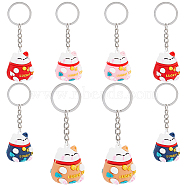 Elite 8Pcs 2 Sets PVC Cartoon Lucky Cat Doll Pendant Keychain, with Iron Open Jump Rings and Iron Keychain Ring, Mixed Color, 9.5cm, 4pcs/set(KEYC-PH0001-66)