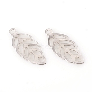 304 Stainless Steel Pendants, Laser Cut, Leaf, Stainless Steel Color, 13x5x0.3mm, Hole: 1mm(X-STAS-G229-36P)
