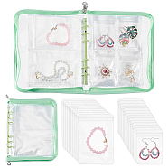 Transparent Jewelry Organizer Storage Zipper Bag, 3 Inch 5 Inch Jewelry Storage Loose Leaf Album with 60Pcs Zip Lock Bags, Holder for Rings Earring Necklaces Bracelets, Rectangle, Light Green, 23x18.5x2.5cm(AJEW-WH0314-44B)