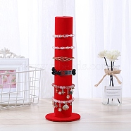 Velvet Vertical Tower Jewelry Bracelet Display Stand, T-Bar Display Holder, Scrunchie Hair Band Holder, Red, 10.6x30.8cm(ODIS-F006-01D)