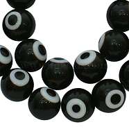 Handmade Lampwork Beads, Evil Eye, Round, Black, 10mm, Hole: 1.5mm, about 38pcs/strand(X-DF019Y-06)