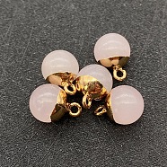 Natural Rose Quartz Round Charms with Golden Plated Metal Findings, 15x10mm(PW-WG96610-08)