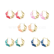 Enamel Flower Hoop Earrings, Real 18K Gold Plated Brass Jewelry for Women, Lead Free & Cadmium Free, Mixed Color, 25x24x6mm, Pin: 0.9~1.2x0.6mm(EJEW-F306-08G)