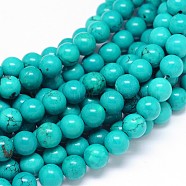 Natural Magnesite Round Bead Strands, Dyed & Heated, Medium Turquoise, 8mm, Hole: 1mm, about 48pcs/strand, 15.55 inch(TURQ-E022-38B-8mm)
