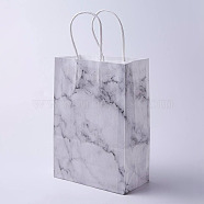 kraft Paper Bags, with Handles, Gift Bags, Shopping Bags, Rectangle, Marble Texture Pattern, White, 33x26x12cm(CARB-E002-L-E01)