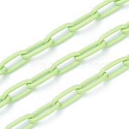 Eco-friendly Spray Painted Handmade Brass Paperclip Chains, Soldered, with Spool, Yellow Green, 17x8x2mm, 32.8 feet(10m)/roll(KK-J276-18-P06)