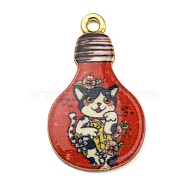 Alloy Pendant, Lead Free & Cadmium Free & Nickel Free, Lamp Bulb with Cat Shape, FireBrick, 28x17x1.5mm, Hole: 1.8mm(ENAM-M061-04G-12)