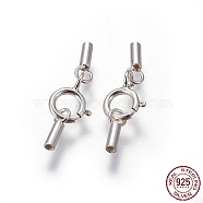 925 Sterling Silver Spring Ring Clasps, with Cord Ends, Silver, 17mm, Inner Size: 1mm(X-STER-G019-A-08S)