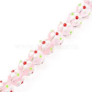 Handmade Lampwork Beads Strands, with Enamel, Round with Flower, Lavender Blush, 11x9.5mm, Hole: 1.4mm, about 36pcs/strand, 13.58''(34.5cm)(LAMP-A154-05L)