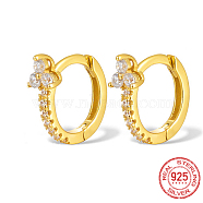 Real 18K Gold Plated 925 Sterling Silver Micro Pave Cubic Zirconia Hoop Earrings, Clover, Clear, 12x10x1mm(JU6681-7)