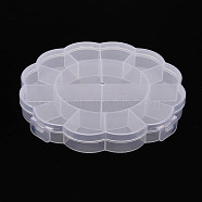Sunflower Shape Transparent Plastic Storage Box, Removable Baffle with Flip Cover, White, 12.25x12.15x1.8cm, Inner Size: 26x24x15mm, Round Inner SIze: 68x15mm(CON-YWC0003-01)