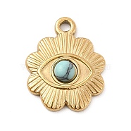 Synthetic Turquoise Pendants, Flower Charms with Eye, Ion Plating(IP) 304 Stainless Steel Findings, Golden, 16x13x3mm, Hole: 1.4mm(STAS-E177-13G)