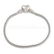 2.5mm Rack Plating Heart Brass European Style Round Snake Chain Bracelets for Jewelry Making, Cadmium Free & Lead Free, Long-Lasting Plated, Platinum, 7-1/2 inch(19.2cm)(BJEW-B106-17P)