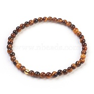 Natural Tiger Eye Stretch Bracelets, with 925 Sterling Silver Spacer Beads, Round, 2-1/8 inch(5.5cm)(BJEW-JB03797-04)