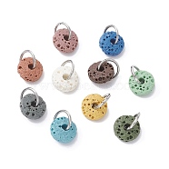 Natural Lava Rock Dyed Disc Charms, with 304 Stainless Steel Open Jump Rings, Stainless Steel Color, 8x3.2mm, Hole: 5x2mm(PALLOY-JF02267-01)