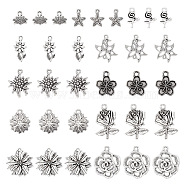 Pandahall 110Pcs 11 Styles Tibetan Style Alloy Pendants, Mixed Flower Charm, Antique Silver, 11~25.5x11~17.5x0.7~3mm, Hole: 1.5mm, 10pcs/style(TIBEP-TA0001-11AS)