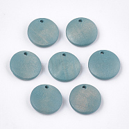 Painted Wood Charms, Flat Round, Cadet Blue, 15x4mm, Hole: 1.8mm(WOOD-T021-16E)