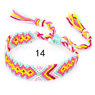 Cotton Braided Rhombus Pattern Cord Bracelet, Ethnic Tribal Adjustable Brazilian Bracelet for Women, Camellia, 5-7/8~14-1/8 inch(15~36cm)(FIND-PW0013-003A-14)