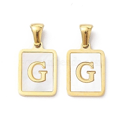 Ion Plating(IP) 304 Stainless Steel Pave Shell Pendants, Rectangle Charm, Real 18K Gold Plated, Letter G, 17.5x12x1.5mm, Hole: 3x5mm(X-STAS-G327-01G-G)