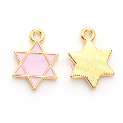 Alloy Enamel Pendants, for Jewish, Star of David, Light Gold, Pink, 16.5x12x2mm, Hole: 1.6mm(ENAM-S121-025B)
