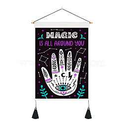 Halloween Theme Polyester Wall Hanging Tassel Tapestry, for Bedroom Living Room Decoration, Rectangle with Hand Pattern, Black, 500x350mm(HAWE-PW0001-107A)