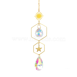 Quartz Crystal Big Pendant Decorations, Hanging Sun Catchers, Sun & Star, Clear AB, 380~400mm(HJEW-PW0001-008D)