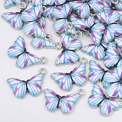 Printed Alloy Pendants, with Enamel, Butterfly, Platinum, Colorful, 13.5x20x2mm, Hole: 1.6mm(X-PALLOY-R111-19)