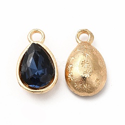 Faceted Glass Rhinestone Pendants, with Golden Tone Zinc Alloy Findings, Teardrop Charms, Prussian Blue, 15x9x5mm, Hole: 2mm(GLAA-I051-A09)