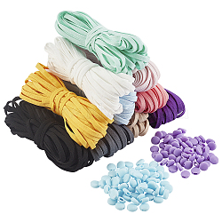 BENECREAT 50Piece DIY Jewelry Kits, Including PVC Plastic Adjustment Lanyard Buckle and 10 Colors Flat Elastic Rubber Cord, Mixed Color, 5mm(DIY-BC0002-78)